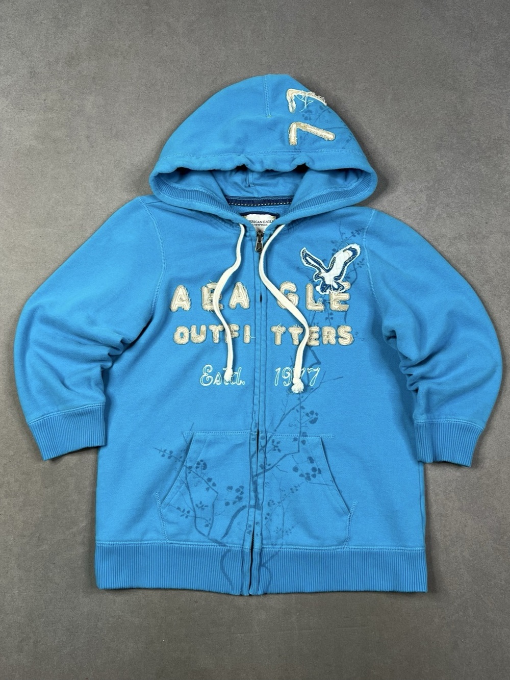 American Eagle Outfitters Eagle Place Blue Zip Hoodie Y2K 1/2 length sleeves